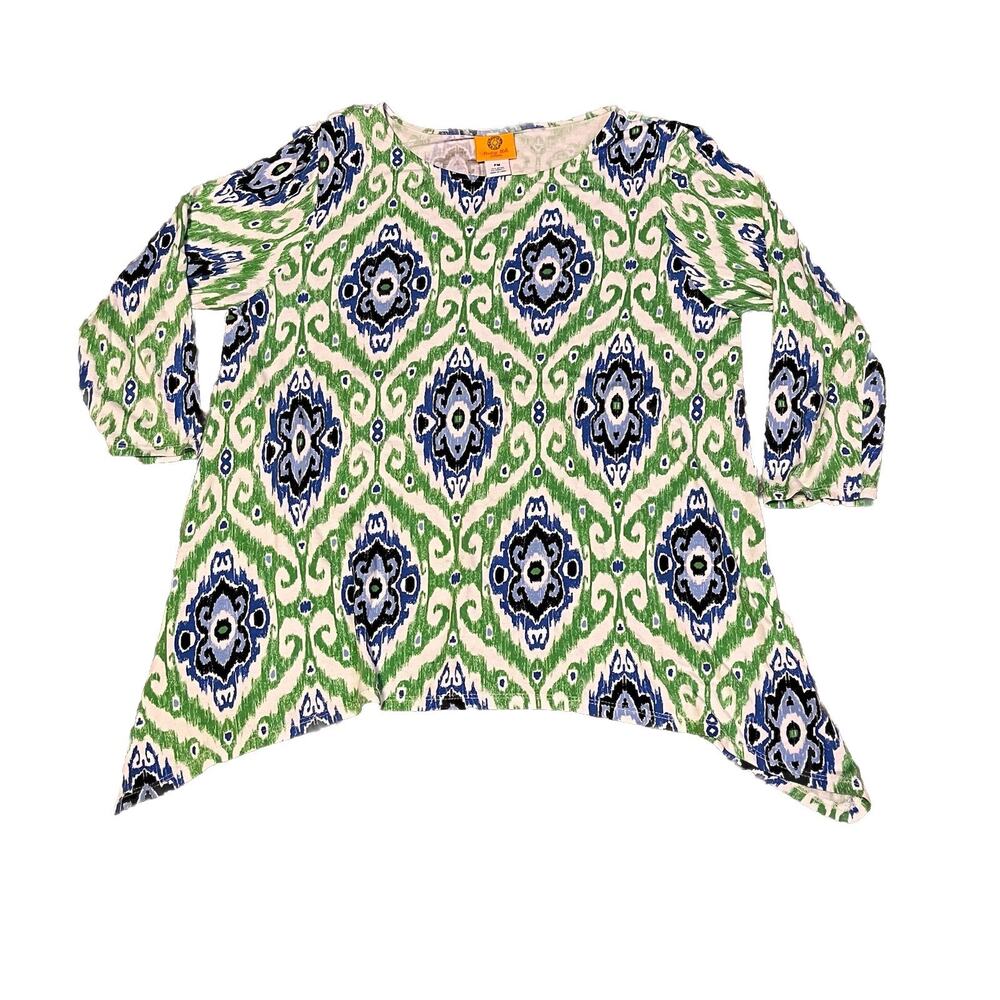 Ruby Rd Blue Green Multi Color 3/4 Sleeve Top Sz PM Petite M Top